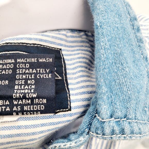 Vintage Solutions Blue & White Christmas Embroidered Striped Polo Shirt Womens S - Picture 6 of 6